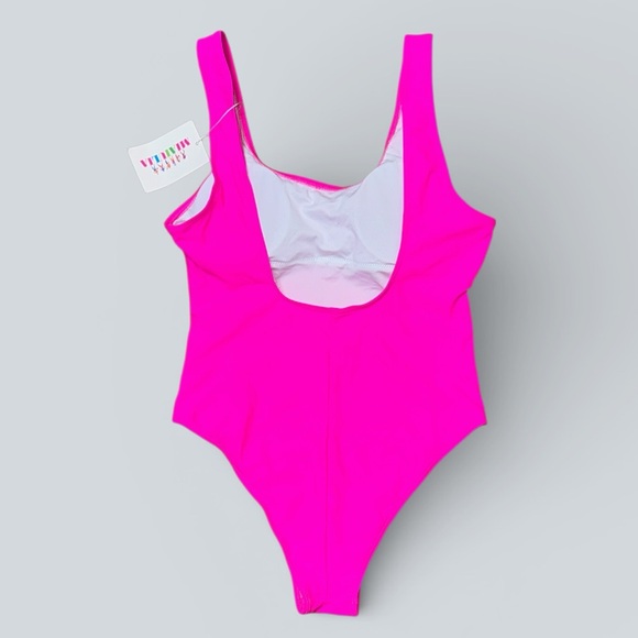 Mialuia Hot Pink One Piece Swimsuit Scoop Back NWT - Picture 4 of 6